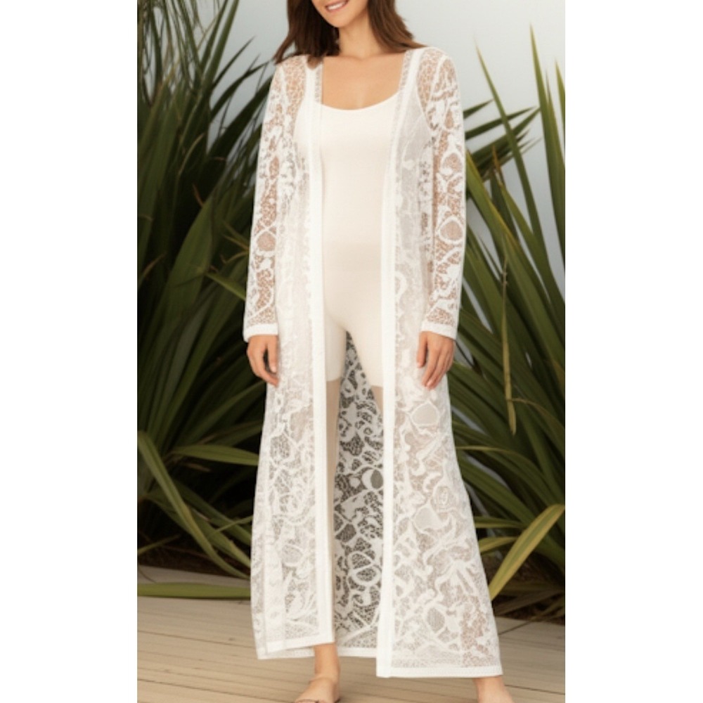 JluxLabel Throw On White Beach Cardigan Coat Sz S Missing Belt